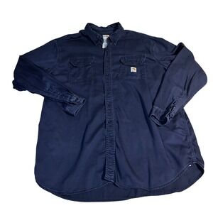 Carhartt FR Flame Resistant Work Shirt Navy Blue Long Sleeve Button Up 4XL Tall